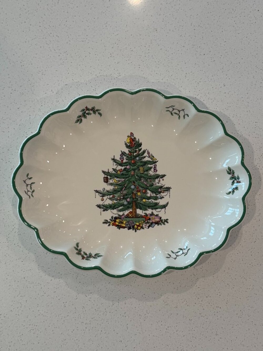Spode Christmas Tree Large Oval Scalloped Serving Dish